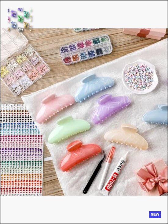DIY Hair Claw Clips Kit Acrylic Rhinestone Letter Bead Bow Star Bear Sticker main image 2